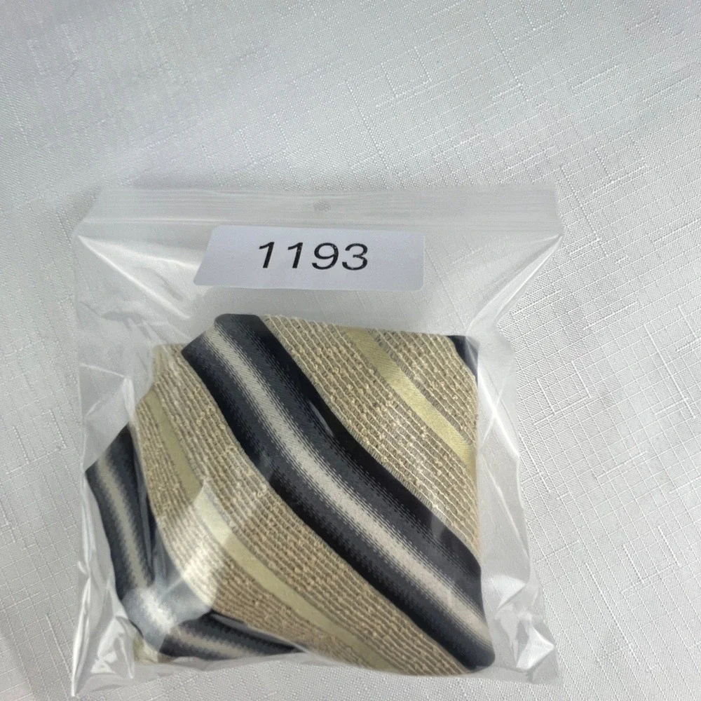 Pavone Tie Men One Size Black Grey Tan Striped Textured Handmade in Italy
